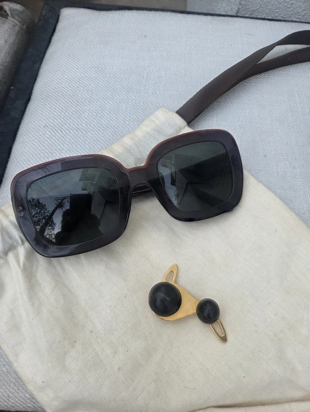 Marni Oversized Square Sunglasses in Brown Edge with Black Lenses